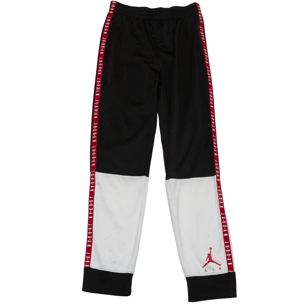 Jordan Track Pants Boys Sz L 12-13Y Black White Red Excellent Side Tape Joggers